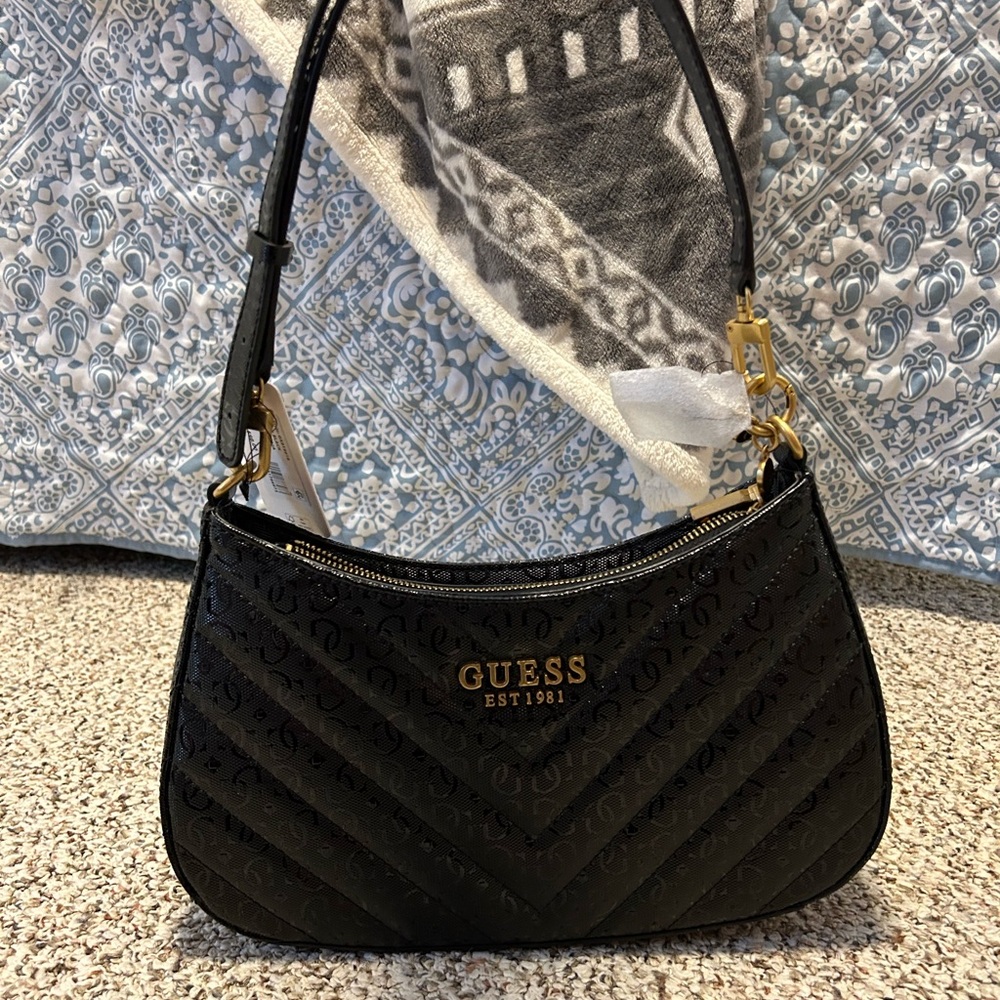 GUESS Black Embossed Shoulder Bag